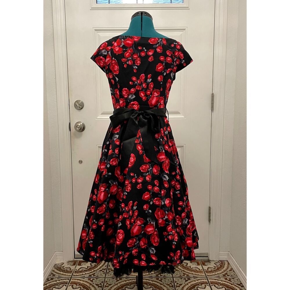 H&R London red rose and black swing dress M - Picture 4 of 6